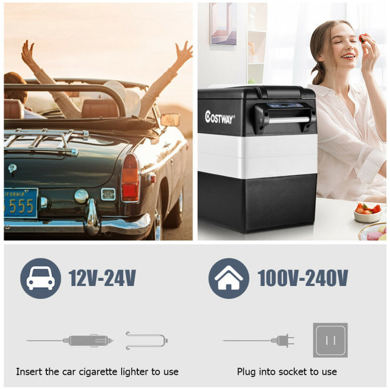 Professional rewrite: "55-Quart Portable Electric Car Refrigerator in Silver"