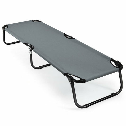 Professional title: ```Portable Folding Outdoor Camping Bed - Gray, Ideal for Sleeping, Hiking, and Travel```