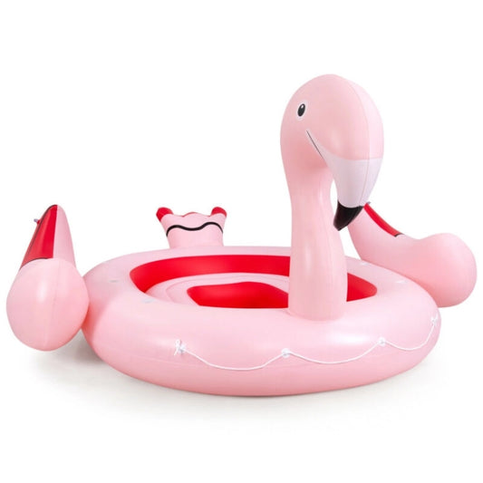 Professional title: "Inflatable Flamingo Floating Island for 6 People with Cup Holders, Ideal for Pool and River Use"
