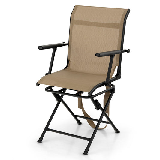 Professional title: "Black Foldable Swivel Patio Chair with Armrest and Mesh Back"