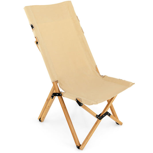 Professional rewrite: 
```Natural Bamboo Folding Camping Chair with Two-Level Adjustable Backrest```