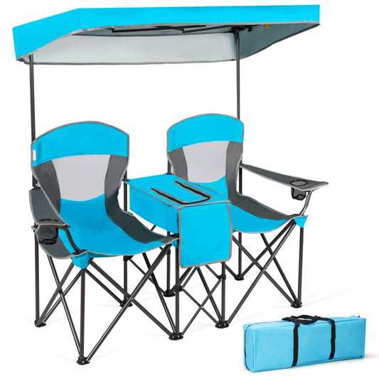 Professional Title: "Turquoise Portable Folding Camping Canopy Chairs with Cup Holder"
