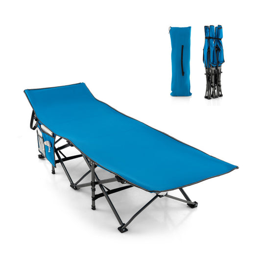 Professional title: "Portable Folding Camping Cot in Blue with Carry Bag"