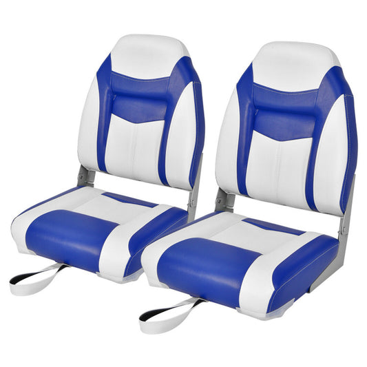 Professional title: ```Set of 2 High Back Folding Boat Seats with Sponge Cushion in Blue Color```