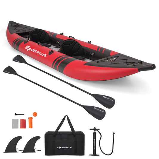 Professional title: "2-Person Inflatable Kayak Set with Aluminum Oars and Repair Kit in Red"