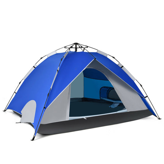 Professional title: "Blue 2-In-1 Instant Pop-Up Waterproof Camping Tent for 4 People"