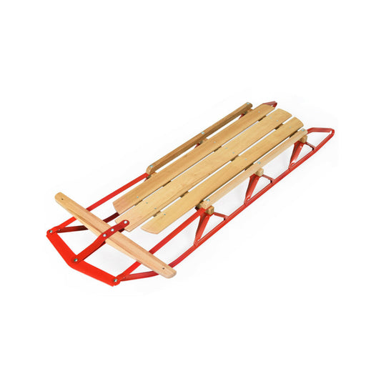 Professional title: "54-Inch Children's Wooden Snow Sled with Metal Runners and Steering Bar"