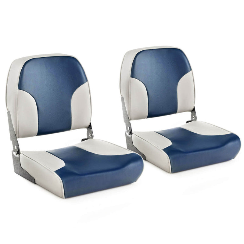 Professional title: "Set of 2 Low Back Boat Seats with Sponge Padding, Aluminum Hinges - Blue"