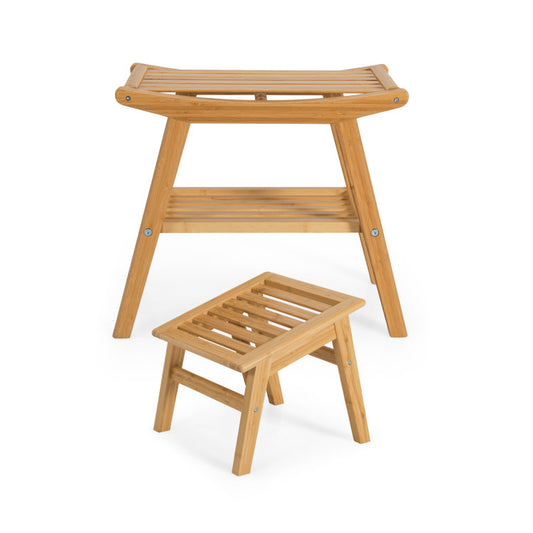 Natural Bamboo Shower Seat Bench with Underneath Storage Shelf