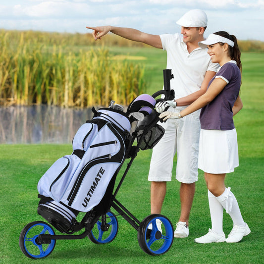 Folding 3 Wheels Golf Push Cart with Brake Scoreboard Adjustable Handle-Green