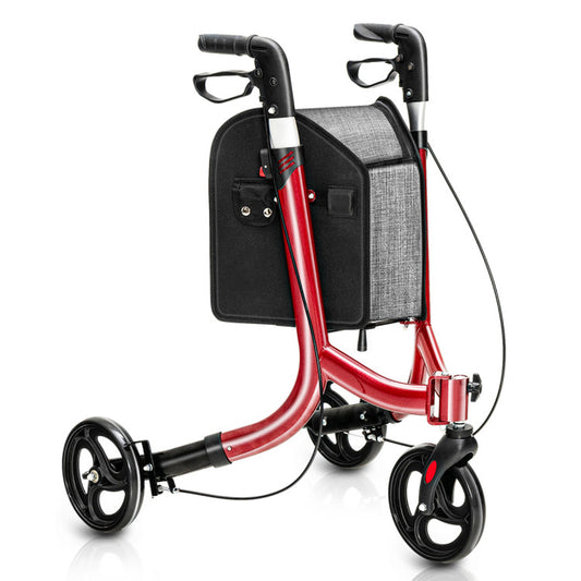 Red 3-Wheel Rolling Walker with Adjustable Handle
