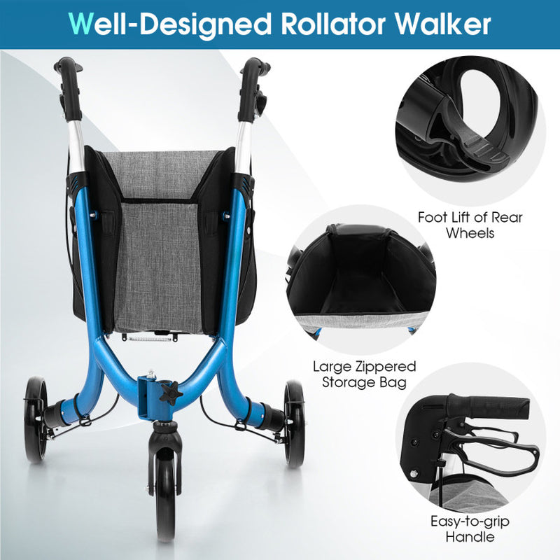 Adjustable Handle 3-Wheel Rolling Walker in Black