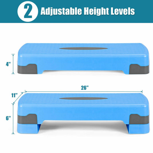 26 Inch Height Adjustable Aerobic Exercise Step Deck with Non-Slip Surface-Blue