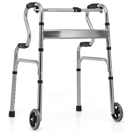 Gray Aluminum Heavy-Duty Folding Stand-Assist Walker with Wheels