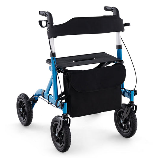 Blue Height Adjustable Foldable Rolling Walker with Seat for Seniors