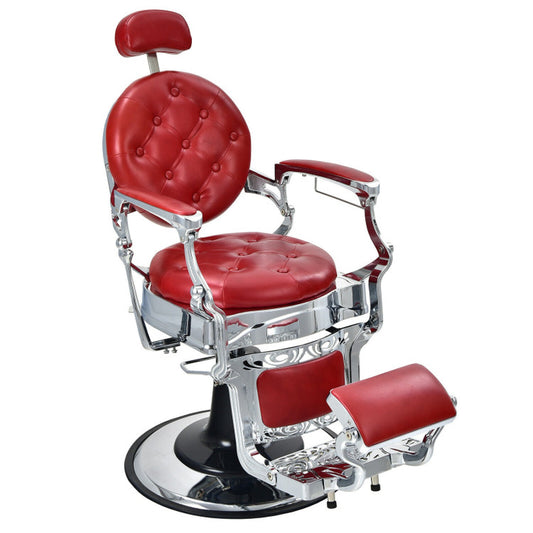 Red Vintage Barber Chair with Adjustable Height and Headrest