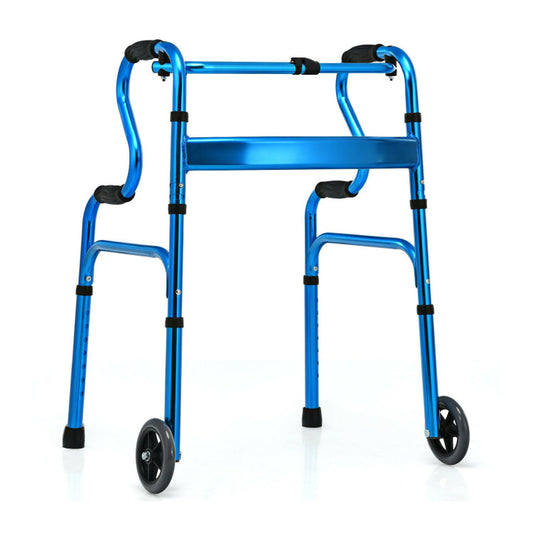 Blue Aluminum Heavy-Duty Folding Stand-Assist Walker with Wheels