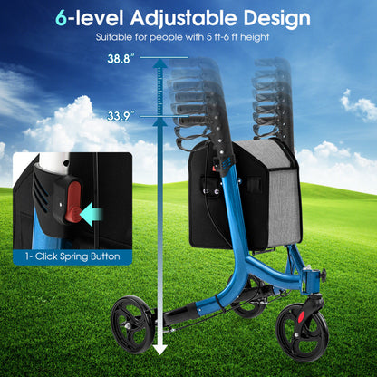 Adjustable Handle 3-Wheel Rolling Walker in Black