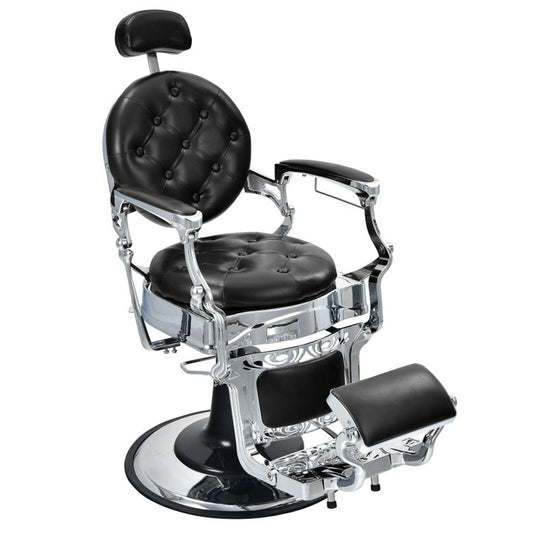 Classic Barber Chair with Adjustable Height and Headrest in Black Finish