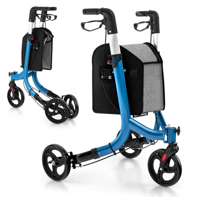 Adjustable Handle 3-Wheel Rolling Walker in Black