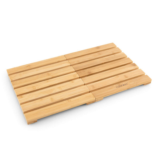 Natural Bamboo Bath Mat with Non-Slip Pads and Slatted Design