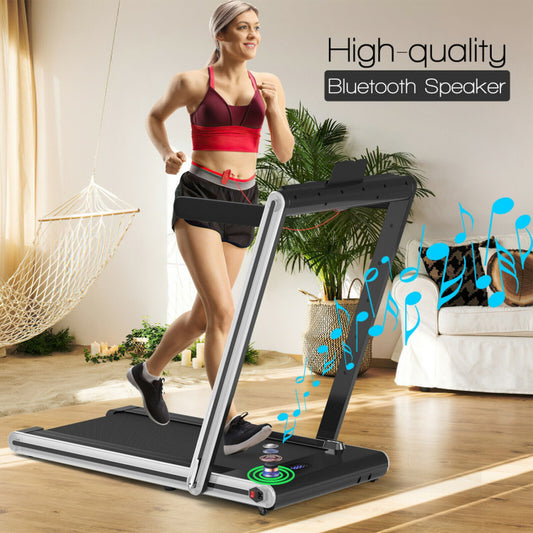 2-In-1 Folding Treadmill with Dual LED Display-Navy