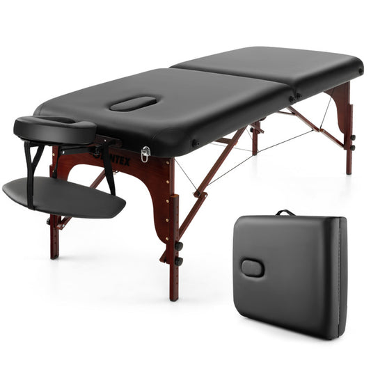 Height-Adjustable Folding Massage Table with Beech Wood Frame in Black Color