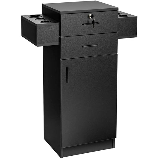 Black Salon Station Storage Cabinet with Six Hair Dryer Holders for Hair Stylists